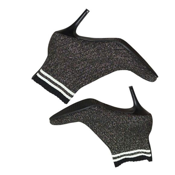 Stuart Weitzman Black and Gold Knit Sock Ankle Boots Size 8 M - Picture 8 of 14